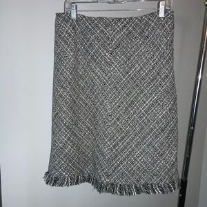 Apostrophe wool blend tweed skirt Sz 10 fringe trim